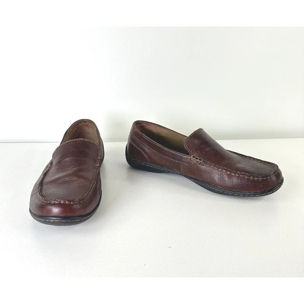 B.O.C. Merton Pebbled Brown Leather Slip On Loafer Shoes Comfort A03223 Mens 9 M